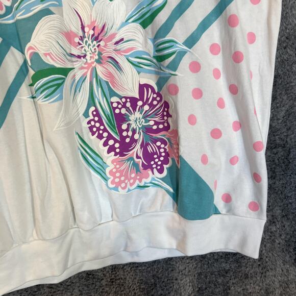 Vintage Cabin Creek Shirt Womens Petite 14P White Floral Graphic Banded Hem 90s - Picture 3 of 11